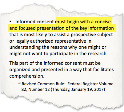 Image of 2018 Common Rule text highlighting informed consent